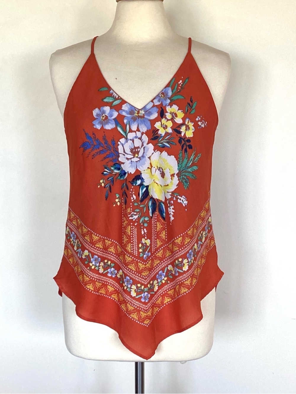 BCX orange Floral V-Neck Handkerchief  Camisole
